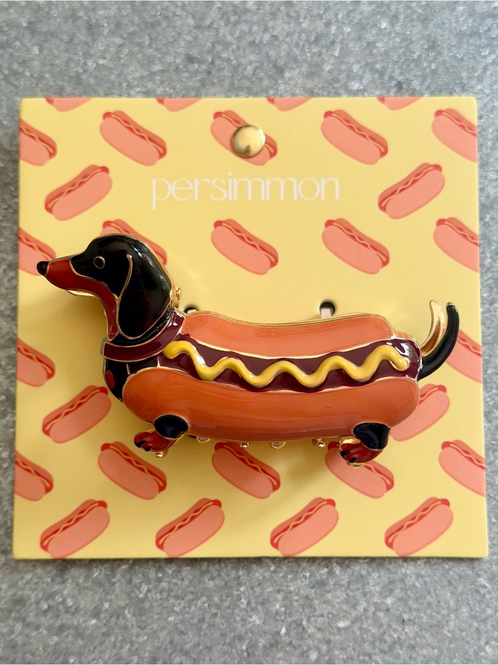 Persimmon Dachshund Hot Dog Hair Clip Metal Claw Doxie Halloween Costume BBQ NWT